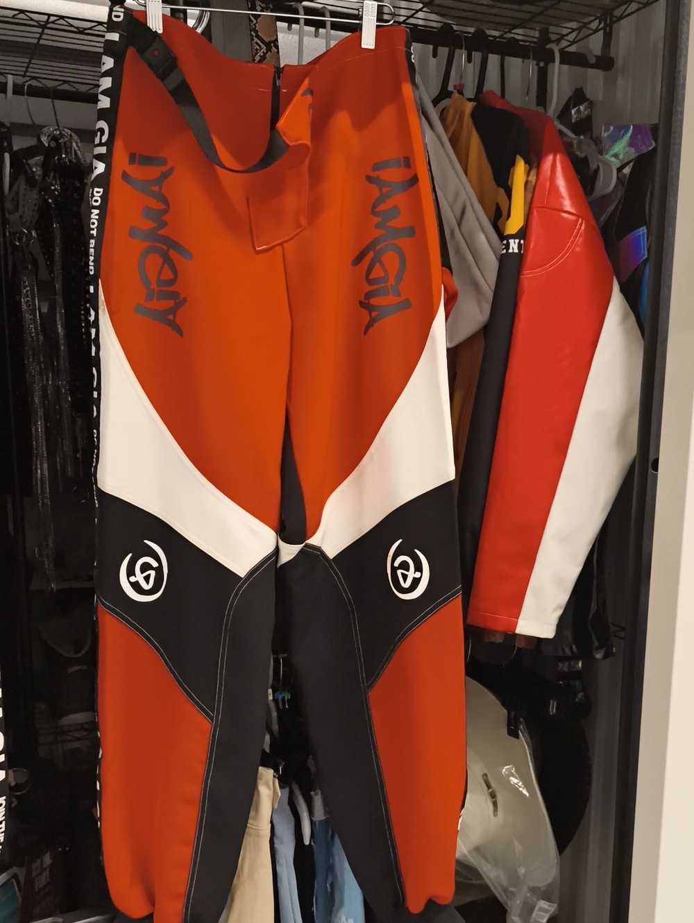 Orange, Black & White Graphic Moto Pants